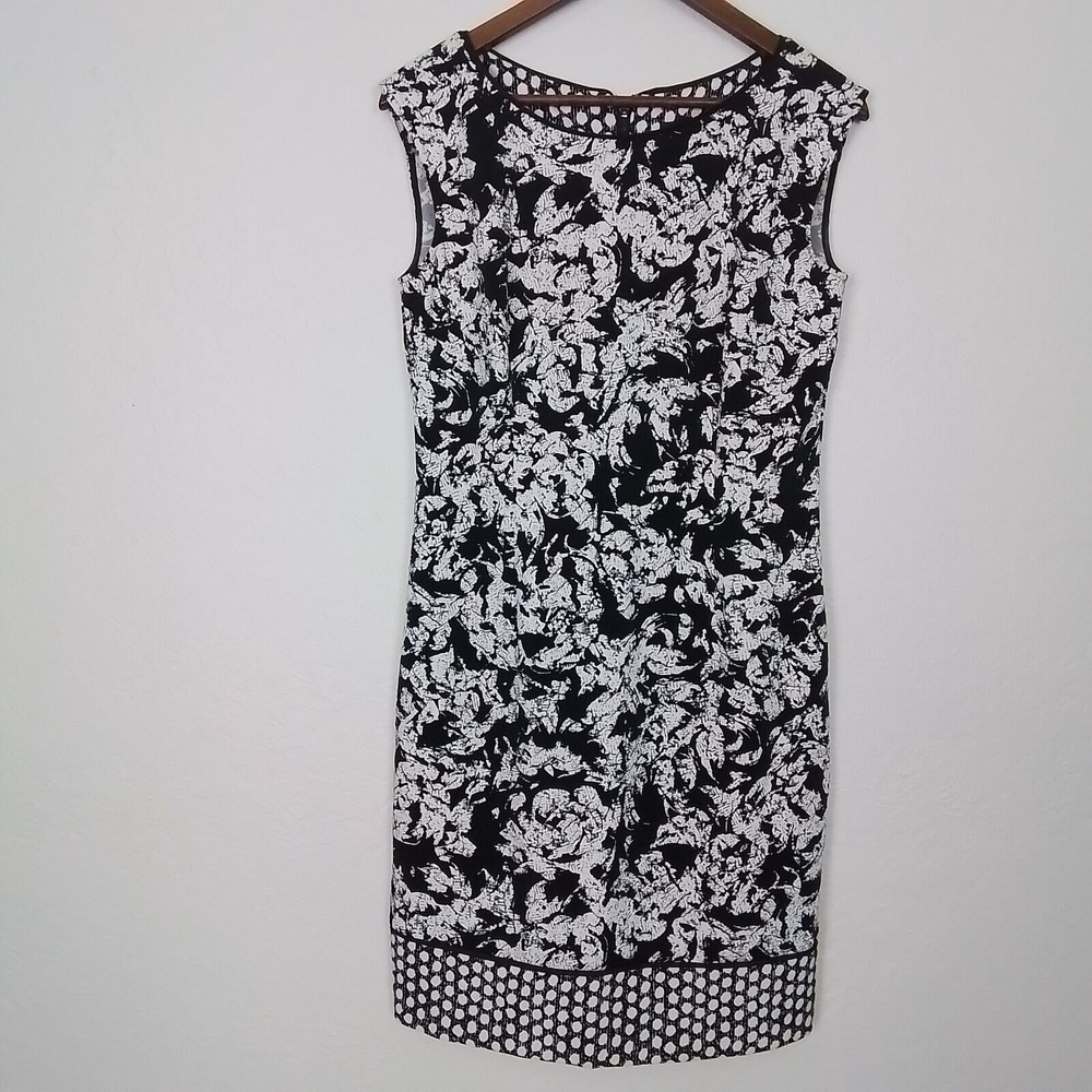 Ann Taylor Women's Black White Scoop Neck Zip‎ Back Sleeveless Sz 6 Sheath Dress